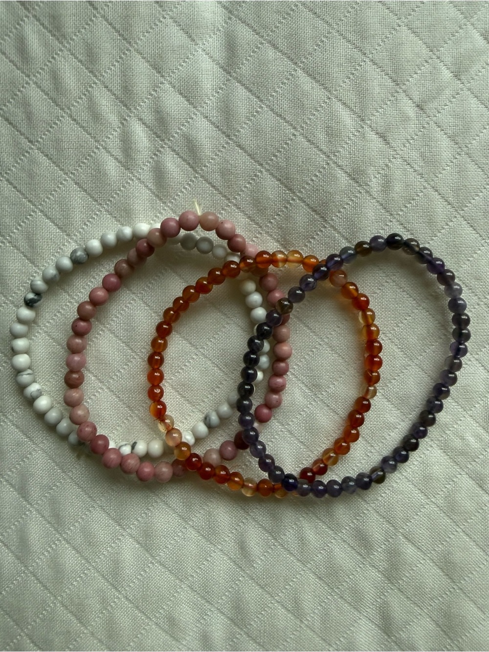 Stackable Beaded Bracelet Set — Pink, White, Amber, Purple